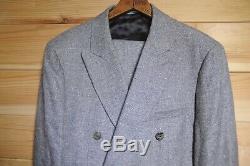 Men's Reiss Double Breasted Suit Linen Blend 38R 34 Grey Tribe B Slim Fit