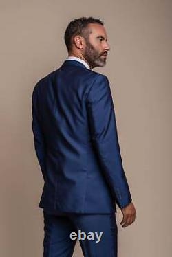 Men's Royal Blue Slim-Fit Suit with Grey Waistcoat Wedding & Business Attire