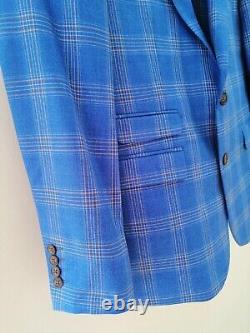 Men's Sleek St 3 Piece Suit Blue Check 40S / 34S Skinny Fit NEW Wedding Formal