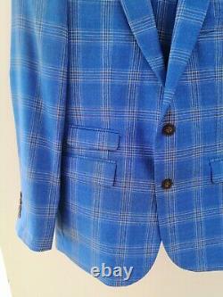 Men's Sleek St 3 Piece Suit Blue Check 40S / 34S Skinny Fit NEW Wedding Formal