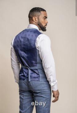 Men's Slim Fit Check 3 Piece Suit Blue Prince Wales Style Formal / Phantom