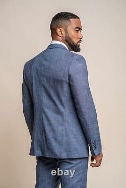 Men's Slim Fit Check 3 Piece Suit Blue Prince Wales Style Formal RRP £ 229.97