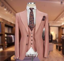 Men's Slim Fit Peach Three Piece Suits, Wedding Groom Anniversary Wear Suits