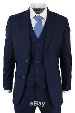 Men's Slim Fit Suit Blue 3 Piece Work Office or Wedding Party Suit