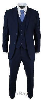 Men's Slim Fit Suit Blue 3 Piece Work Office or Wedding Party Suit