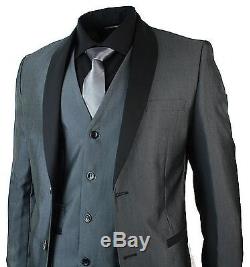 Men's Slim Fit Suit Dark Grey Tuxedo 3 Piece Work Office or Wedding Party Suit