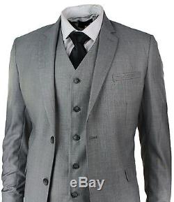 Men's Slim Fit Suit Grey 3 Piece Work Office or Wedding Party Suit