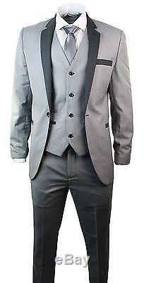 Men Slim Fit Suit Grey Tuxedo 3 Piece Work Office or Wedding Dinner Party Suit