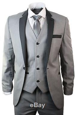 Men's Slim Fit Suit Grey Tuxedo 3 Piece Work Office or Wedding Party Suit