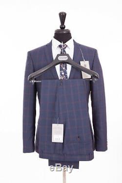Men's Suit Alexandre Savile Row Slim Fit Blue Check Wool 38R W32 L31 RRP£249.00
