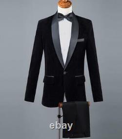 Men's Suits Lapel One Button Coat Pants Bow Tie 3 Piece Costume Formal Slim Fit