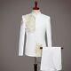 Men's Tuxedo Stand Collar 2pcs Chinese tunic Suit Blazer Slim Fit Embroidery New