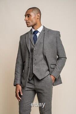 Men's Tweed Herringbone Slim Fit 3PC Suit Retro Wedding Set RRP £ 229.97