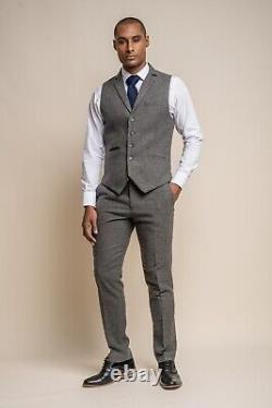 Men's Tweed Herringbone Slim Fit 3PC Suit Retro Wedding Set RRP £ 229.97