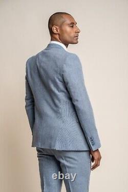 Men's Tweed Slim Fit 3 Piece Suit Set Wool Blend Suit Blue RRP £ 229.97