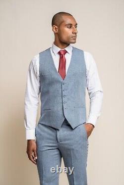 Men's Tweed Slim Fit 3 Piece Suit Set Wool Blend Suit Blue RRP £ 229.97