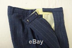 Men's Vintage Slim Fit Blue Striped 3 Piece Suit 36R W32 L31 CC8671