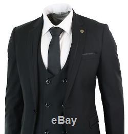 Mens 3 Piece Black Slim Fit Marc Darcy Tuxedo Double Breasted Suit Wedding Prom
