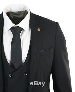 Mens 3 Piece Black Slim Fit Marc Darcy Tuxedo Double Breasted Suit Wedding Prom