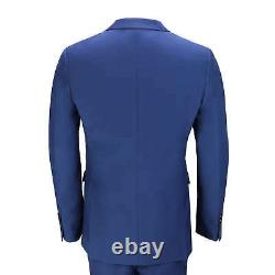 Mens 3 Piece Business Suit Navy Blue Retro Smart Formal Jacket Trouser Waistcoat