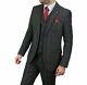 Mens 3 Piece Formal Tweed Herringbone Regular Fit Suit Albert Dark Grey