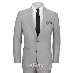 Mens 3 Piece Grey Shawl Lapel Slim Fit Vintage Smart Tux Suit Wedding Party Prom