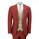 Mens 3 Piece Maroon Grid Check Suit with Contrast Double Breasted Waistcoat