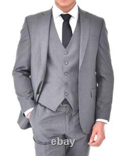 Mens 3 Piece Mid Grey Suit Plain Vintage Slim Fit Wedding Prom Party Retro