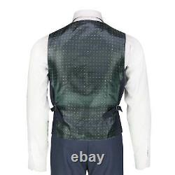 Mens 3 Piece Navy Pindot Suit Retro Smart Tailored Fit Blazer Waistcoat Trouser