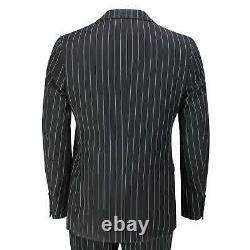 Mens 3 Piece Pin Stripe Suit Black White Retro 1920s Peaky Blinders Gatsby Style