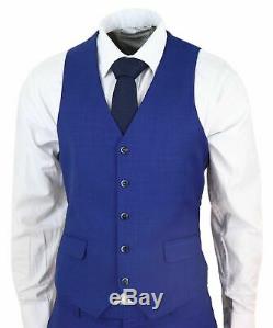 Mens 3 Piece Royal Blue Slim Fit Wedding Prom Office Suit Classic Harry Brown