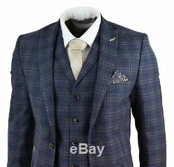 Mens 3 Piece Slim Fit Suit Herringbone Tweed Check 1920s Peaky Blinders Grey