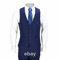 Mens 3 Piece Suit Blue Check on Navy Vintage Retro Smart Tailored Fit UK Size