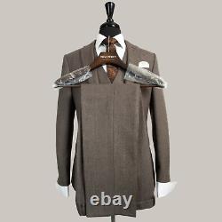 Mens 3 Piece Suit Brown Tweed Herringbone Slim Fit Vintage Tom Percy 44R W38 L31