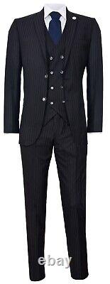 Mens 3 Piece Suit Gatsby 1920s Peaky Blinders Gangster Pinstripe Tailored Fit