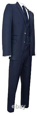 Mens 3 Piece Suit Gatsby 1920s Peaky Blinders Gangster Pinstripe Tailored Fit