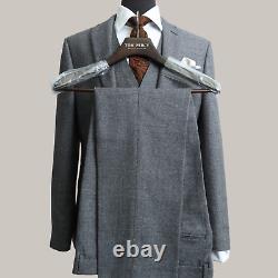 Mens 3 Piece Suit Grey Check Wool Slim Fit Vintage Wedding