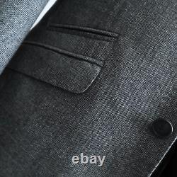 Mens 3 Piece Suit Grey Check Wool Slim Fit Vintage Wedding