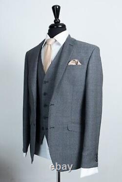 Mens 3 Piece Suit Grey Prince Of Wales Check Slim Fit Wool 40R W34 L31