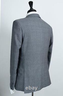 Mens 3 Piece Suit Grey Prince of Wales Check Slim Fit Wool