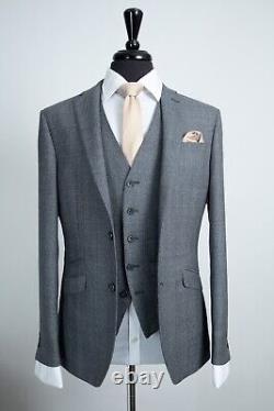Mens 3 Piece Suit Grey Prince of Wales Check Slim Fit Wool 46R W40 L31