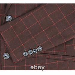 Mens 3 Piece Suit Maroon Grid Check Vintage Retro Smart Tailored Fit UK Size