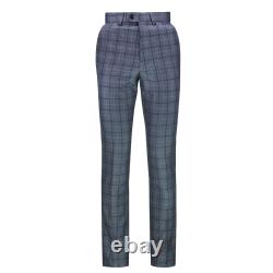 Mens 3 Piece Suit Retro Windowpane Check Vintage Style Smart Casual Tailored Fit