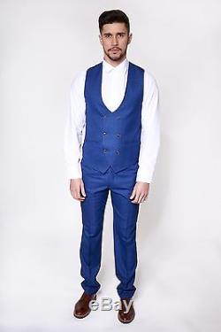 Mens 3 Piece Suit Slim Fit Check Work Business Formal Blazer Waistcoat Trouser