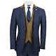 Mens 3 Piece Suit Vintage Windowpane Check Navy Blue Smart Tailored Fit UK Size