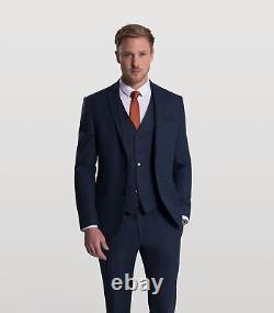 Mens 3 Piece Tweed Suit Blue Herringbone Wedding Formal