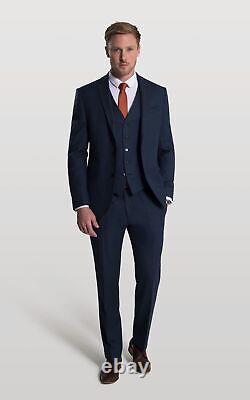 Mens 3 Piece Tweed Suit Blue Herringbone Wedding Formal