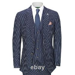 Mens 3 Piece White Pin Stripe on Blue Suit Retro Fitted 1920s Peaky Blinders