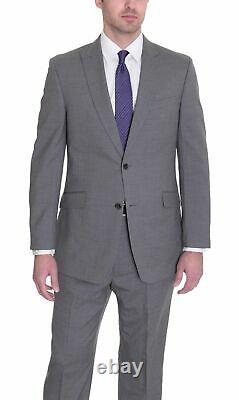 Mens 38S Tommy Hilfiger Trim Fit Gray Pinstriped Two Button Wool Suit