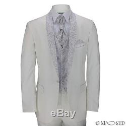 Mens 5 Piece White Slim Fit Tuxedo Suit Paisley Print Shawl Lapel Wedding Party